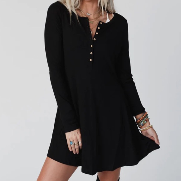 Dresses & Skirts - NWT Black Button Henley Skater Fit & Flare Little Black Dress LBD